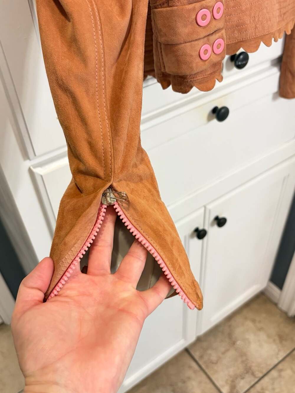 Rare Vintage Luella for Target Suede Moto Jacket Rust Pink Scallop Y2K Leather - Picture 12 of 13